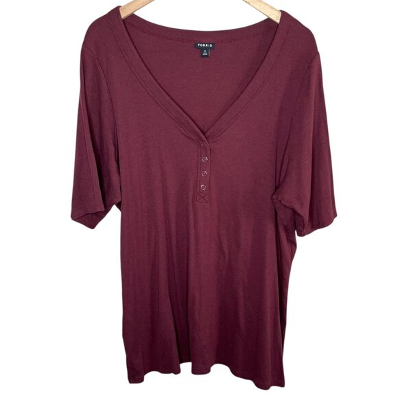 Torrid Womens Plus Size Burgundy Red Ribbed Henley Top Short Sleeve 5X - Picture 1 of 11